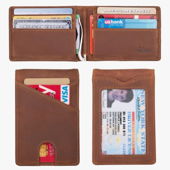 Brown Leather Wallet bifold Card Holder - Picture 5 of 6